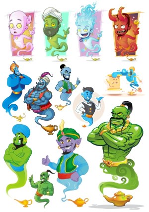 Collection of Colorful Cartoon Genie Characters Free Vector