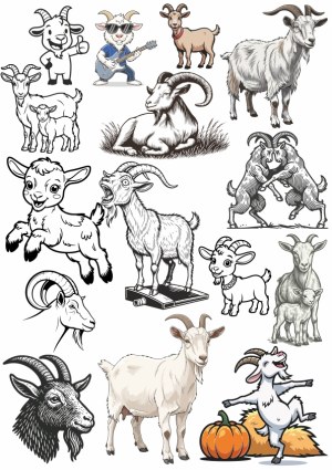 Collection of Goat Illustrations in Various Styles and Poses Free Vector