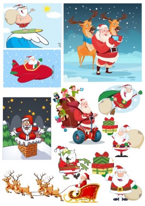 Christmas Santa Claus and Reindeer Cartoon Vector Collection Free Vector
