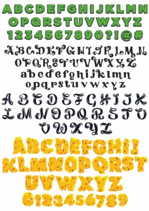 Four Distinct Decorative Alphabet and Number Fonts Vector Collection Free Vector