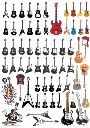 Collection of Diverse Guitar Vector Illustrations Free Vector