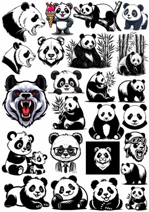 Collection of Panda Bear Vector Illustrations in Various Styles Free Vector