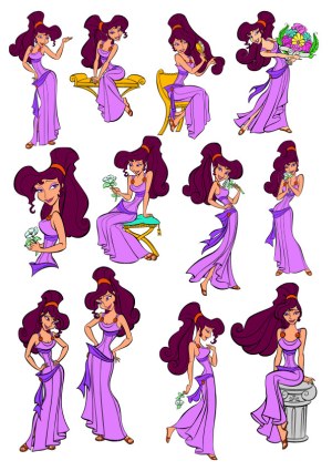 Set of Elegant Ancient Greek Woman in Purple Dress Vector Illustrations Free Vector