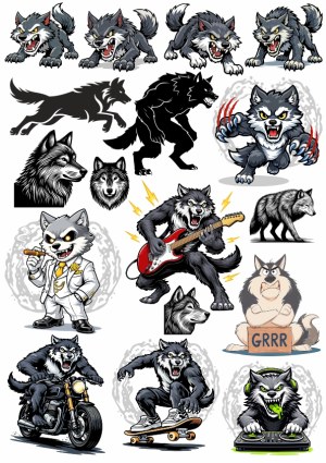 Cartoon Werewolf Character Illustrations with Various Poses and Activities Free Vector
