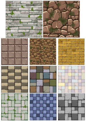 Seamless Stone and Brick Wall Pattern Set with Moss and Cracks Free Vector