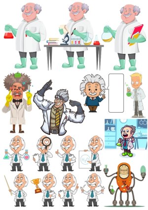 Cartoon Scientist Characters and Lab Scenes Vector Set Free Vector