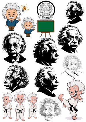 Albert Einstein Portraits and Cartoon Illustrations Vector Set Free Vector