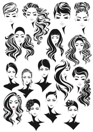 Collection of Female Hairstyles and Faces Vector Silhouettes Free Vector