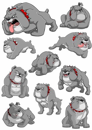 Cartoon Bulldog Set in Various Angry Poses Free Vector