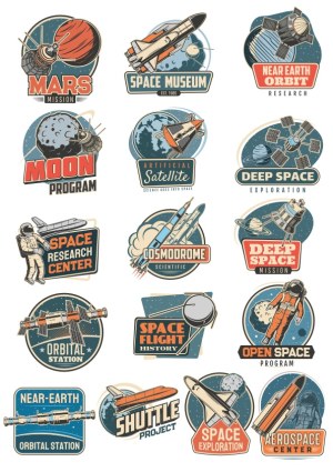 Set of Space Exploration and Research Emblems Free Vector