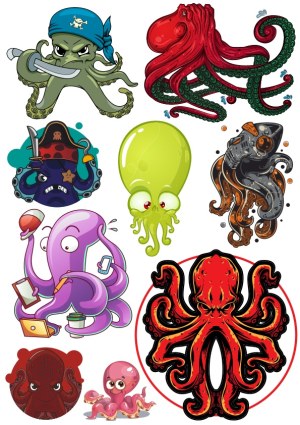 Collection of Cartoon and Stylized Octopus and Squid Characters Free Vector