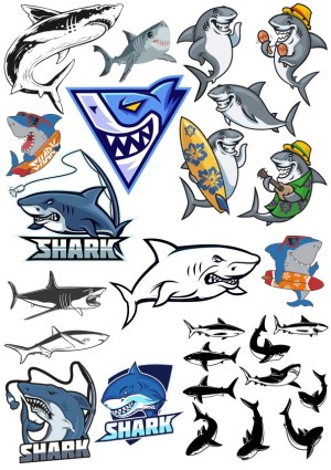 Collection of Various Cartoon and Stylized Shark Vector Illustrations Free Vector