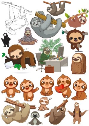 Collection of Cute Sloth Cartoon and Vector Illustrations Free Vector