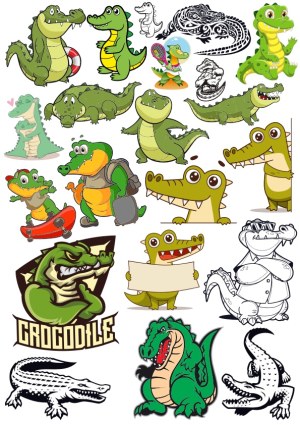 Collection of Cartoon and Stylized Crocodile Characters and Logos Free Vector