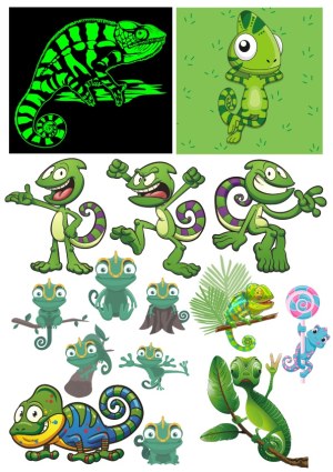Collection of Cartoon and Stylized Chameleon Vector Illustrations Free Vector