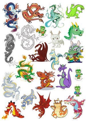 Collection of Cartoon and Traditional Style Dragon Vector Illustrations Free Vector
