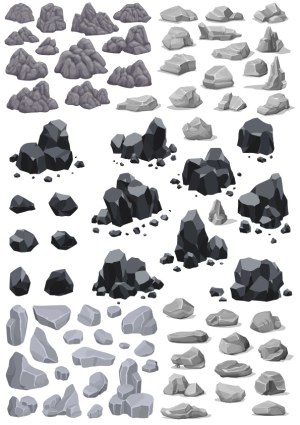 Vector Collection of Various Rock and Stone Clusters in Multiple Shades Free Vector
