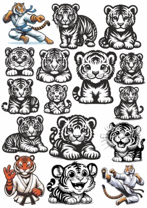 Cartoon Tiger Cubs and Martial Arts Tigers Vector Collection Free Vector