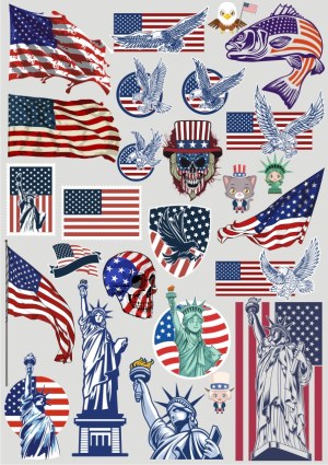 American Patriotism Vector Pack with Flags, Eagles, Skulls, and Statues of Liberty Free Vector
