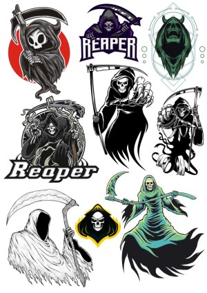 Grim Reaper Vector Collection with Scythe and Hooded Skeletons Free Vector