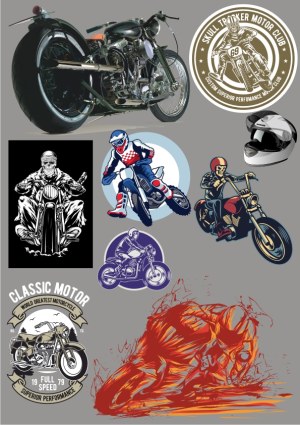 Motorcycle and Rider Vector Collection Free Vector