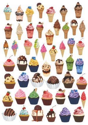 Assorted Cartoon Style Ice Cream Cones and Cupcakes Vector Set Free Vector