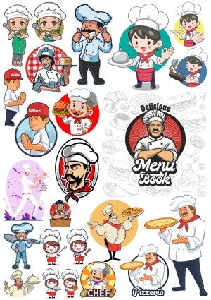 Chef and Cooking Character Cartoon Vector Set Free Vector