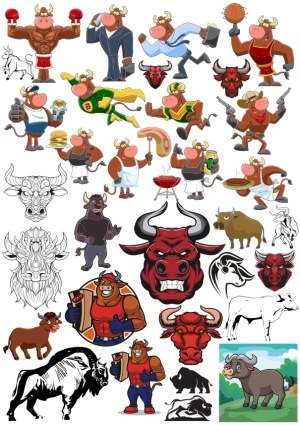 Collection of Cartoon Bulls and Buffaloes in Various Styles and Poses Free Vector