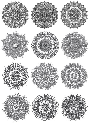 Set of 12 Intricate Black and White Mandala Vector Designs Free Vector