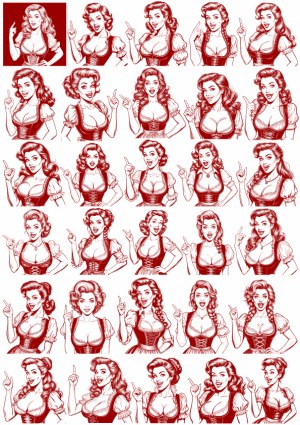 Vintage Pin-Up Woman Vector Illustrations in Pointing Pose Free Vector
