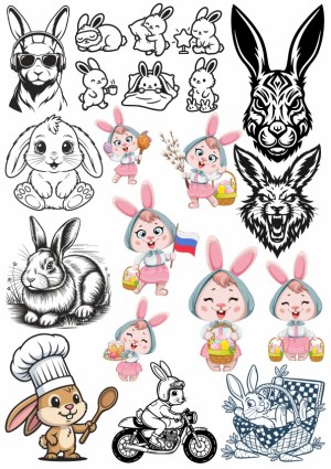 Collection of Cute and Stylized Bunny Rabbit Vector Illustrations Free Vector