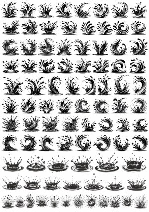 Black Water Splash and Droplet Vector Collection Free Vector