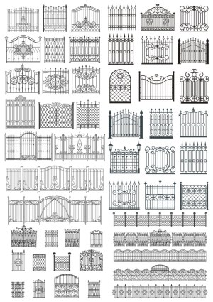 Collection of Ornate Metal Fence and Gate Designs Free Vector