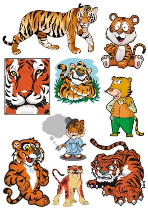 Collection of Cartoon and Realistic Tiger Vector Illustrations Free Vector