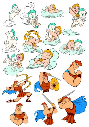 Cartoon Greek Mythology Characters and Baby Mythical Creatures Vector Set Free Vector