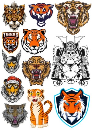 Collection of Stylized Tiger Vector Illustrations and Mascots Free Vector