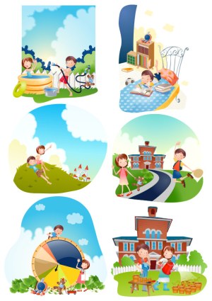Children Engaged in Outdoor and Indoor Activities Vector Illustrations Free Vector