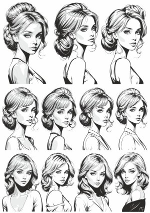 Elegant Black and White Vector Portraits of Women with Various Hairstyles Free Vector
