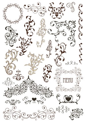 Vintage Floral and Swirly Decorative Vector Elements Free Vector