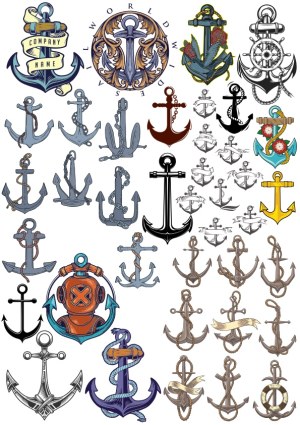 Collection of Vintage and Decorative Anchor Vector Illustrations Free Vector