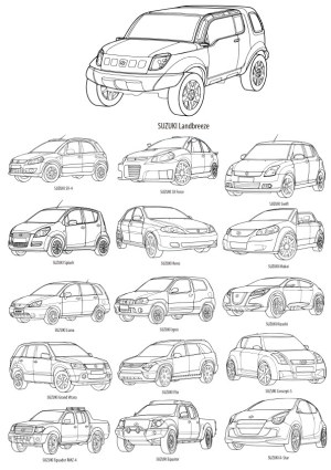 Line Art Vector Collection of Suzuki Car Models Free Vector