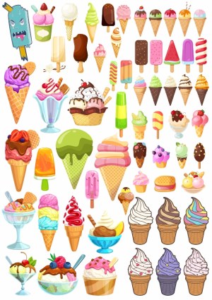 Collection of Colorful Ice Cream Cones, Popsicles, and Desserts Vector Free Vector