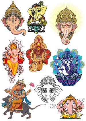 Collection of Colorful Lord Ganesha Vector Illustrations Free Vector