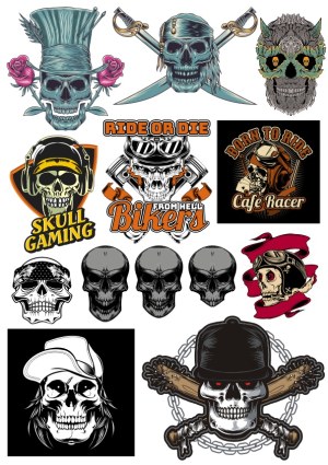 Skull-Themed Biker and Gaming Vector Collection Free Vector