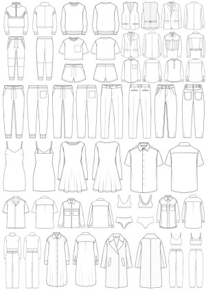 Vector Line Drawings of Various Casual and Formal Clothing Items Free Vector