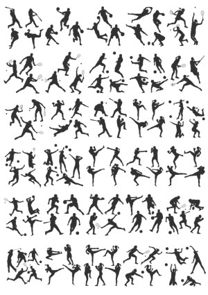 Collection of Sports Player Silhouettes in Various Athletic Poses Free Vector