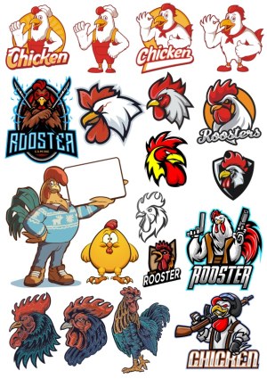 Chicken and Rooster Cartoon Mascot Vector Collection Free Vector