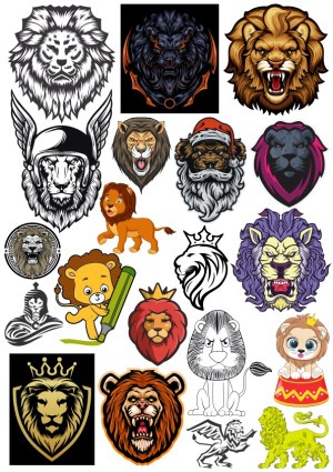 Collection of Lion Vector Head Illustrations in Various Styles Free Vector