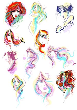 Colorful Fashion Illustration Portraits of Women Free Vector