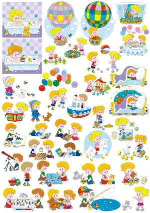 Cute Kids Playing, Learning, and Relaxing Vector Illustrations Free Vector